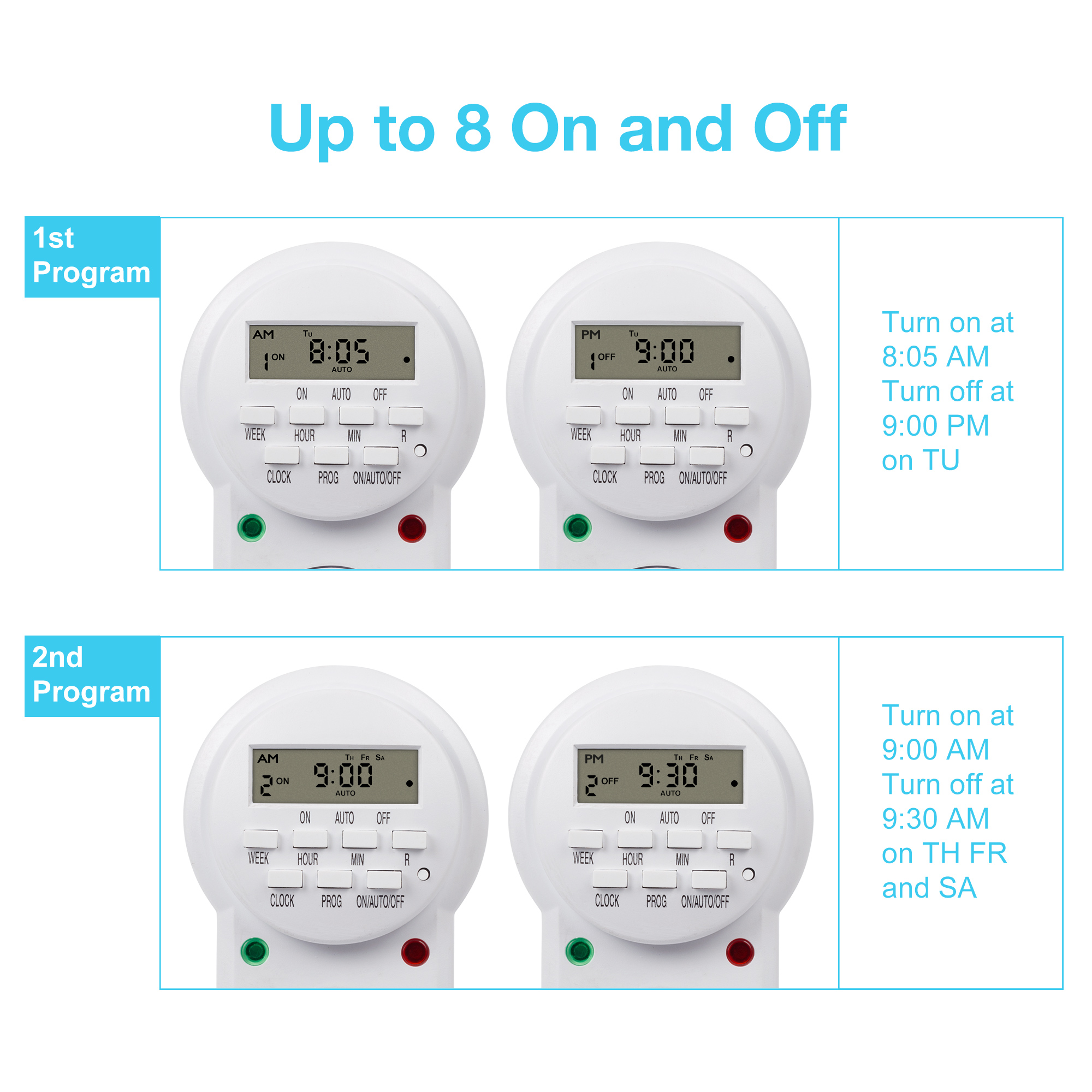 HBN Programmable Electronic Plug-in Timer Plug with LCD Display 24 Hours, 1 Pack