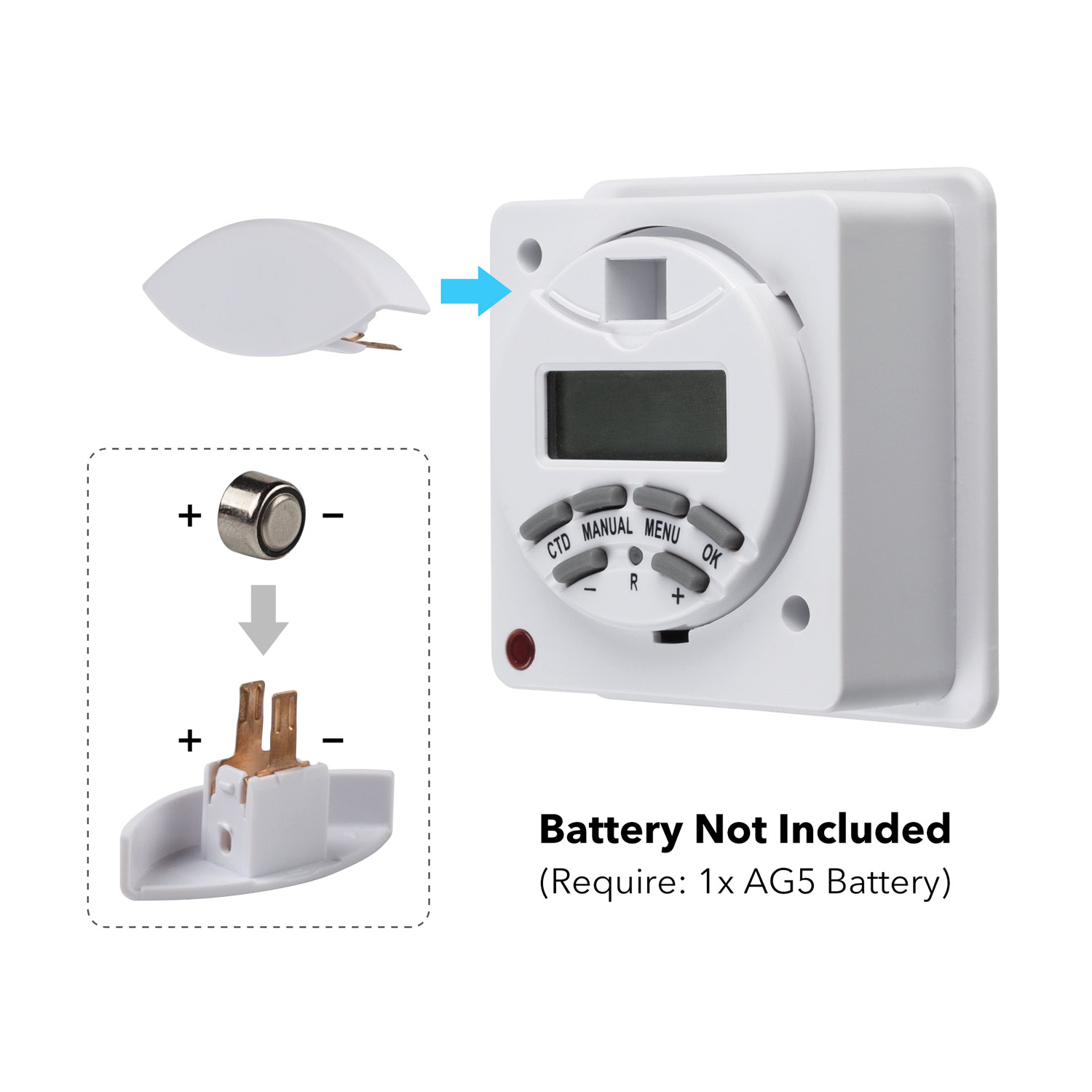 HBN Weekly Programmable Electronic Digital Wall-Mounted Timer Switch with Countdown Function, Waterproof Cover White, 220-240V 16A